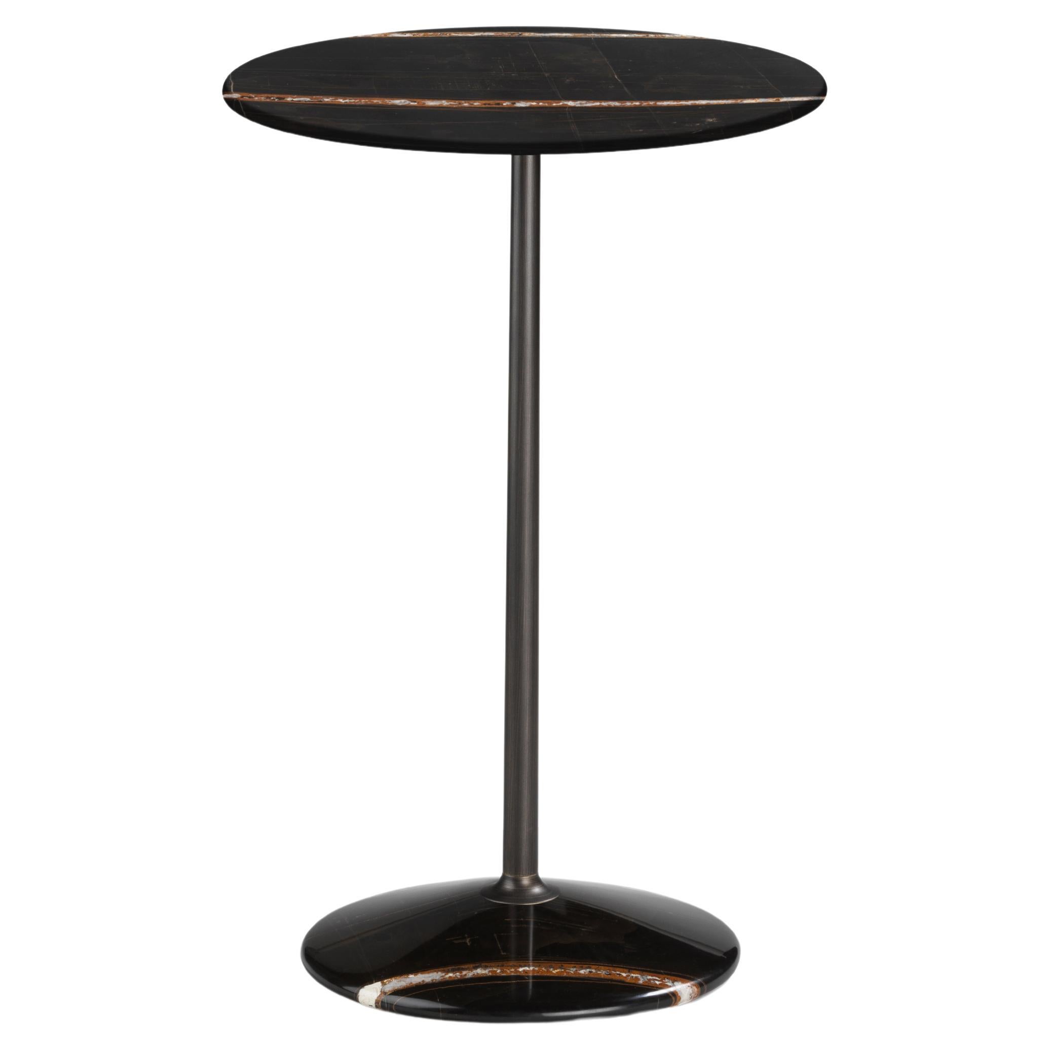 Arnold Tall Table, Sahara Noir Top, Burnished Brass Structure, Made in Italy For Sale