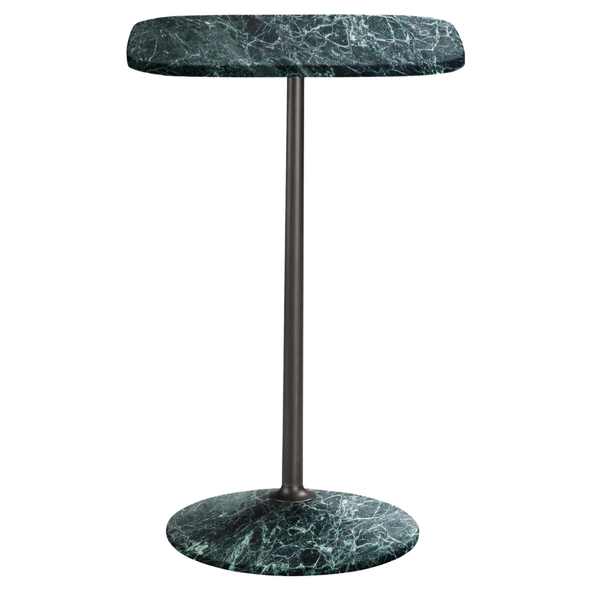 Arnold Tall Table, Verde Alpi Top, Burnished Brass Structure, Made in Italy