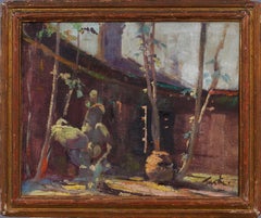 Antique American Impressionist New Orleans Courtyard Southern School Painting