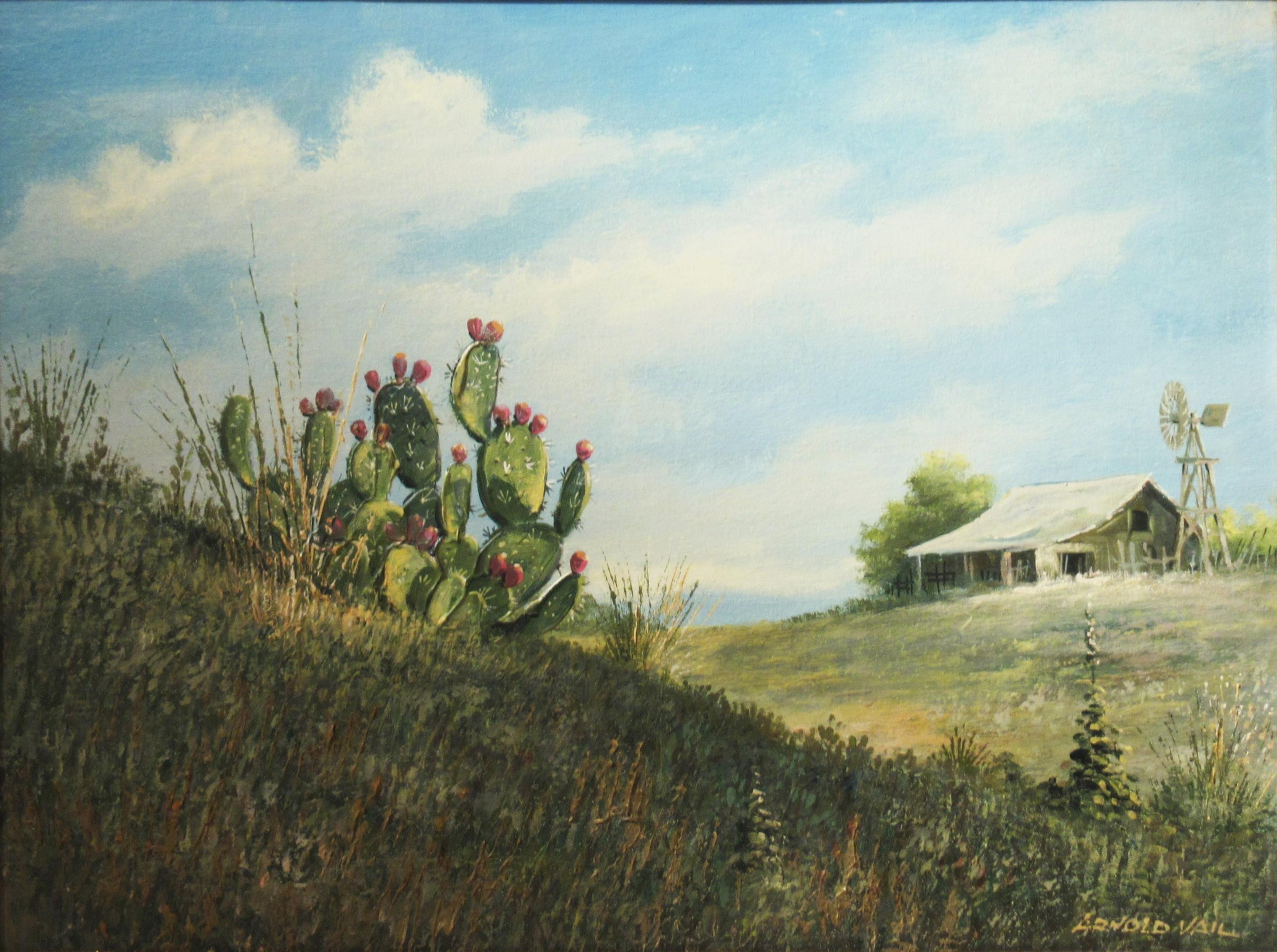 Texas Landscape with Cactus - Painting by Arnold Vail