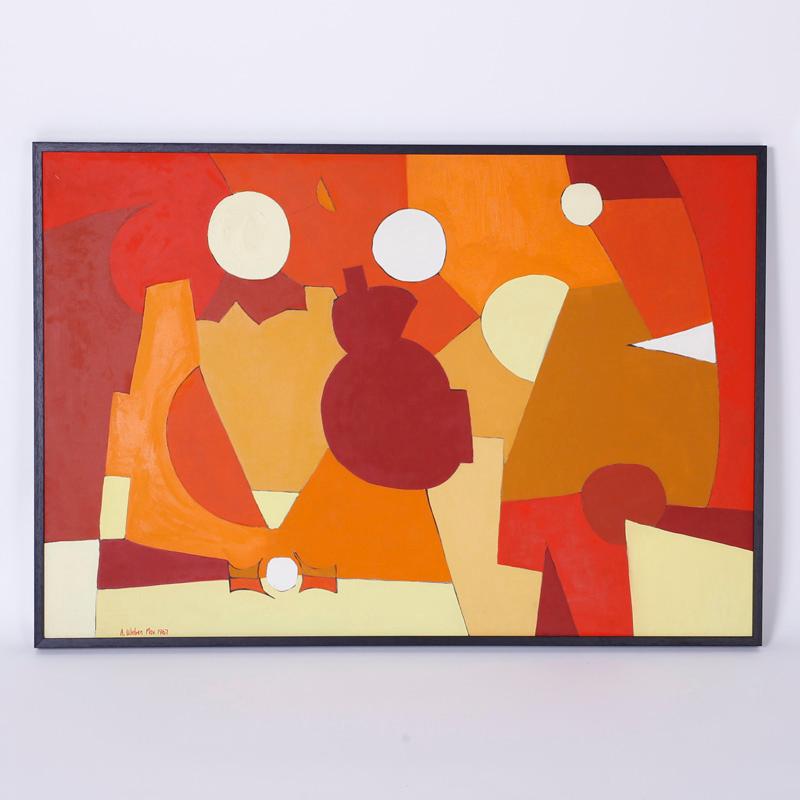 Midcentury Abstract Painting on Canvas by Arnold Weber