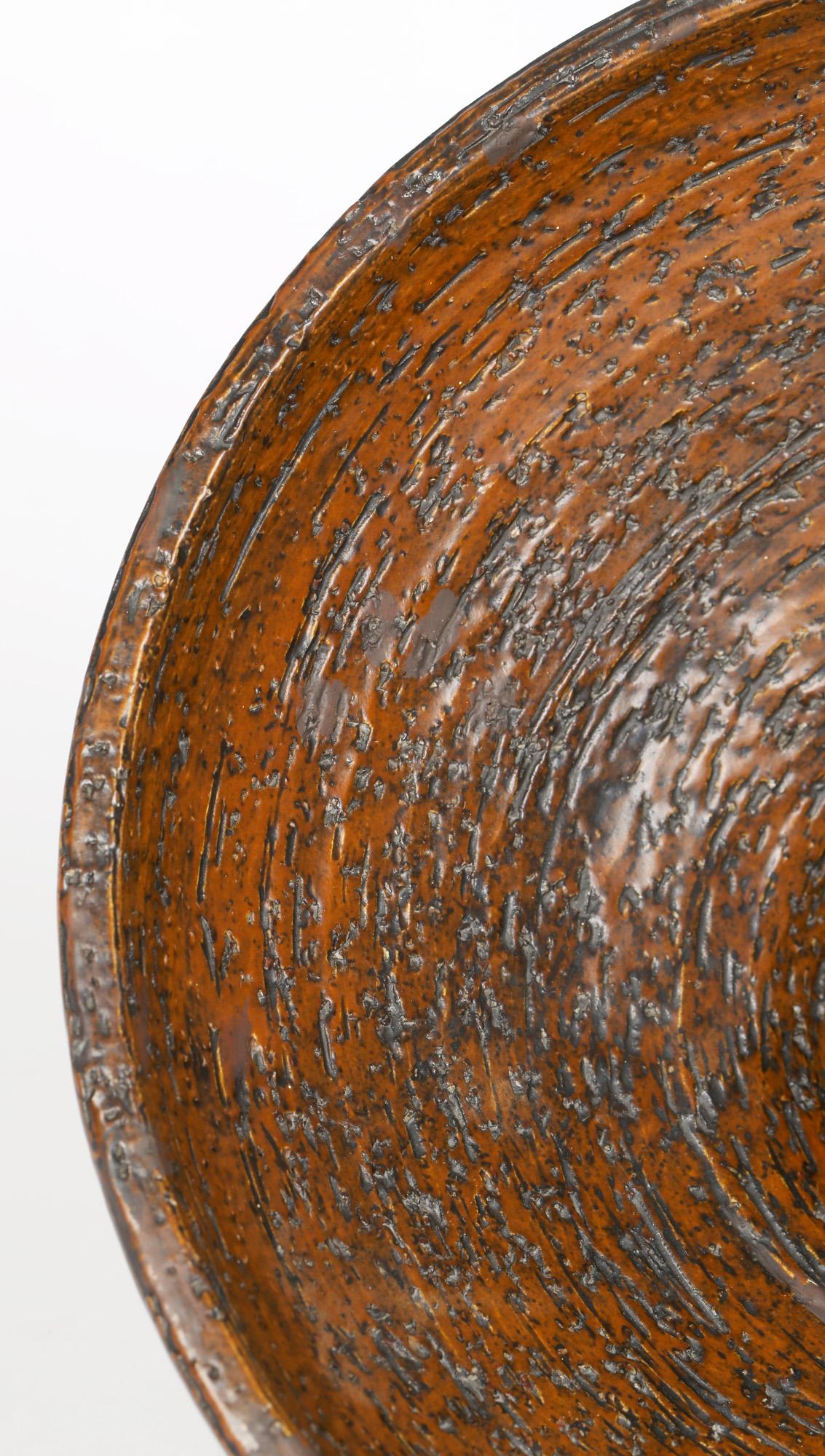 Arnold Wiigs Fabriker 'AWF' Finnish Brutalist Textured Stoneware Pedestal Bowl For Sale 6