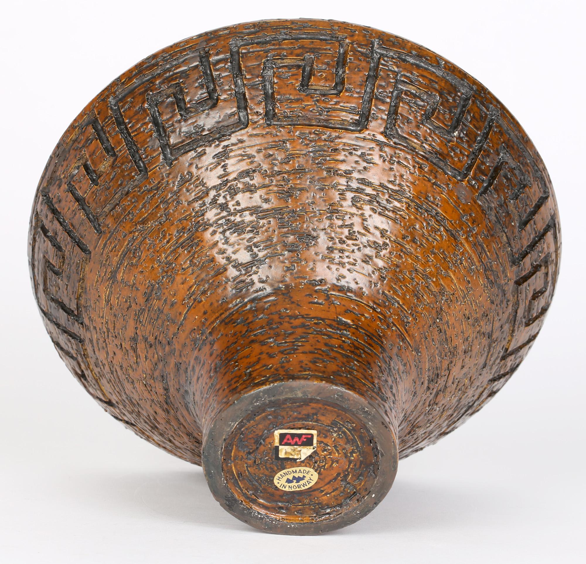 Arnold Wiigs Fabriker 'AWF' Finnish Brutalist Textured Stoneware Pedestal Bowl For Sale 8