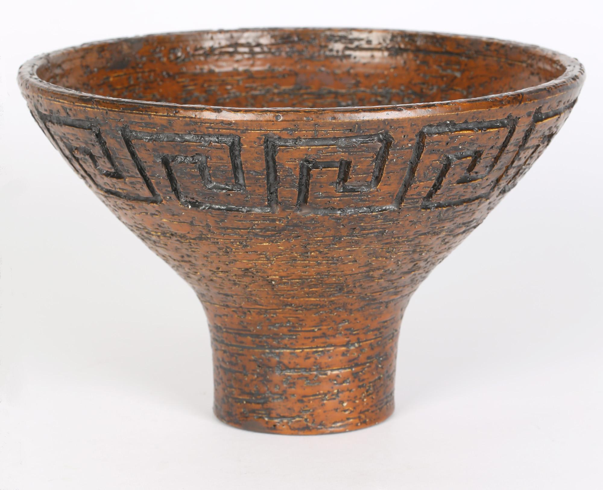 Arnold Wiigs Fabriker 'AWF' Finnish Brutalist Textured Stoneware Pedestal Bowl For Sale 9