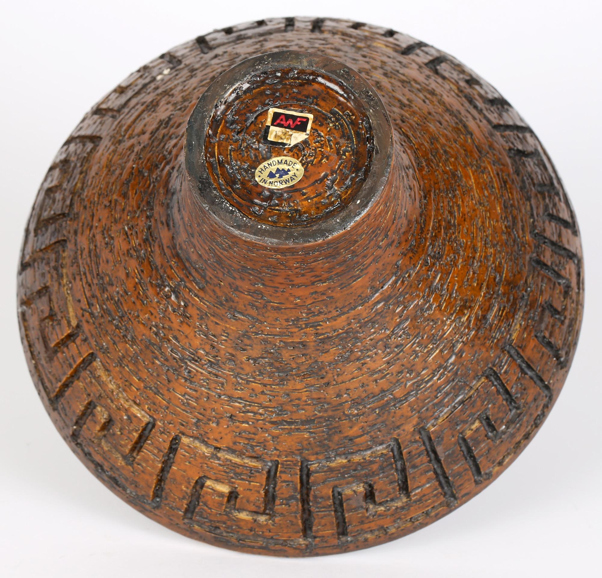 Arnold Wiigs Fabriker 'AWF' Finnish Brutalist Textured Stoneware Pedestal Bowl For Sale 10