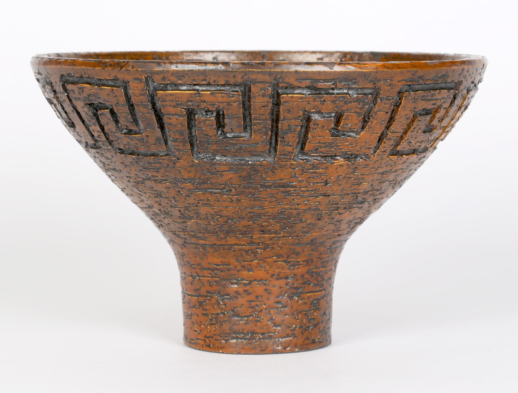 Arnold Wiigs Fabriker 'AWF' Finnish Brutalist Textured Stoneware Pedestal Bowl For Sale 12