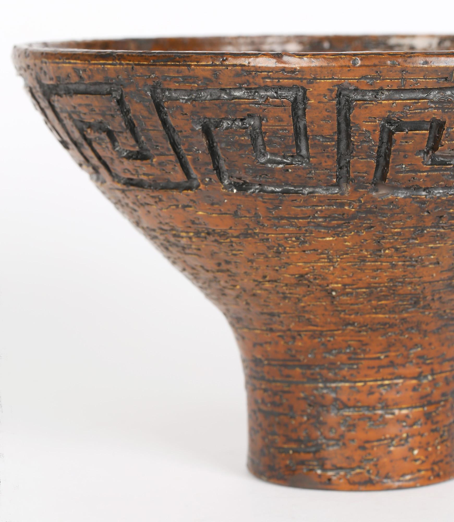Arnold Wiigs Fabriker 'AWF' Finnish Brutalist Textured Stoneware Pedestal Bowl In Good Condition For Sale In Bishop's Stortford, Hertfordshire