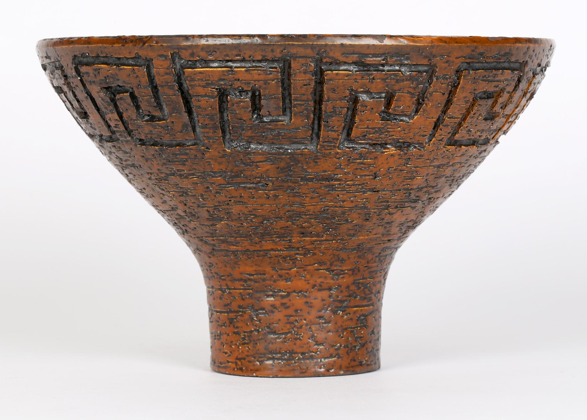 20th Century Arnold Wiigs Fabriker 'AWF' Finnish Brutalist Textured Stoneware Pedestal Bowl For Sale