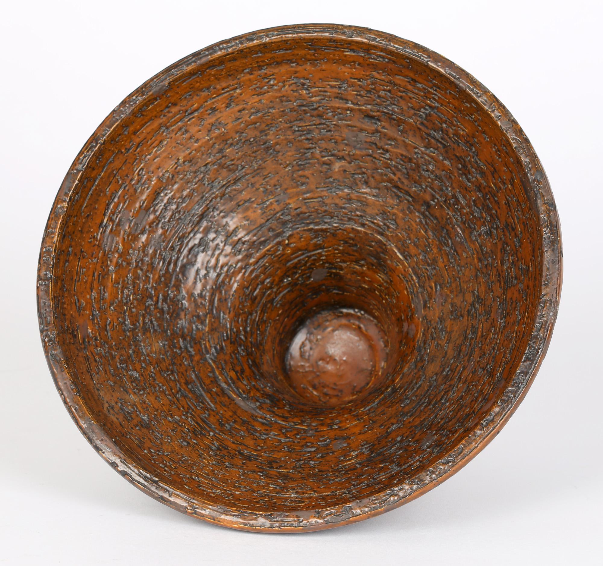 Arnold Wiigs Fabriker 'AWF' Finnish Brutalist Textured Stoneware Pedestal Bowl For Sale 1