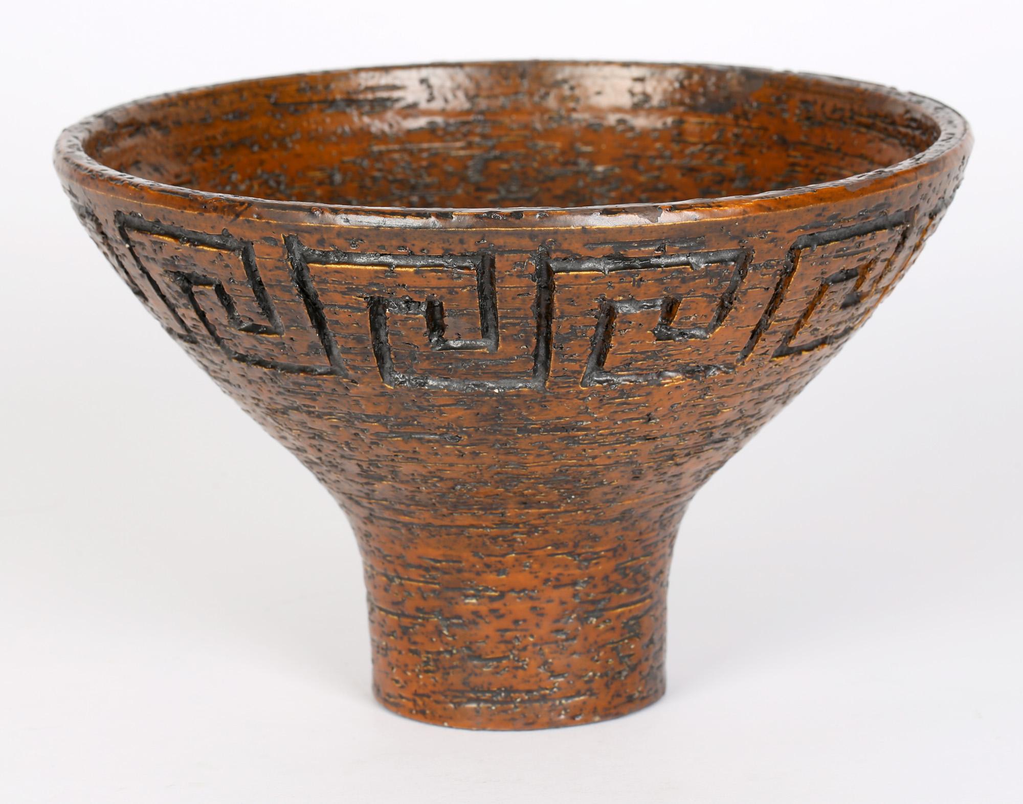 Arnold Wiigs Fabriker 'AWF' Finnish Brutalist Textured Stoneware Pedestal Bowl For Sale 2