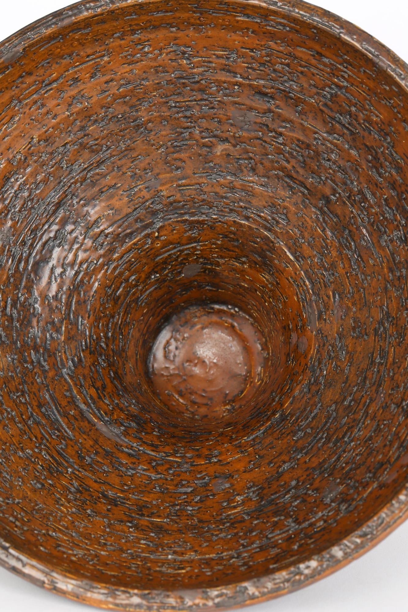 Arnold Wiigs Fabriker 'AWF' Finnish Brutalist Textured Stoneware Pedestal Bowl For Sale 3