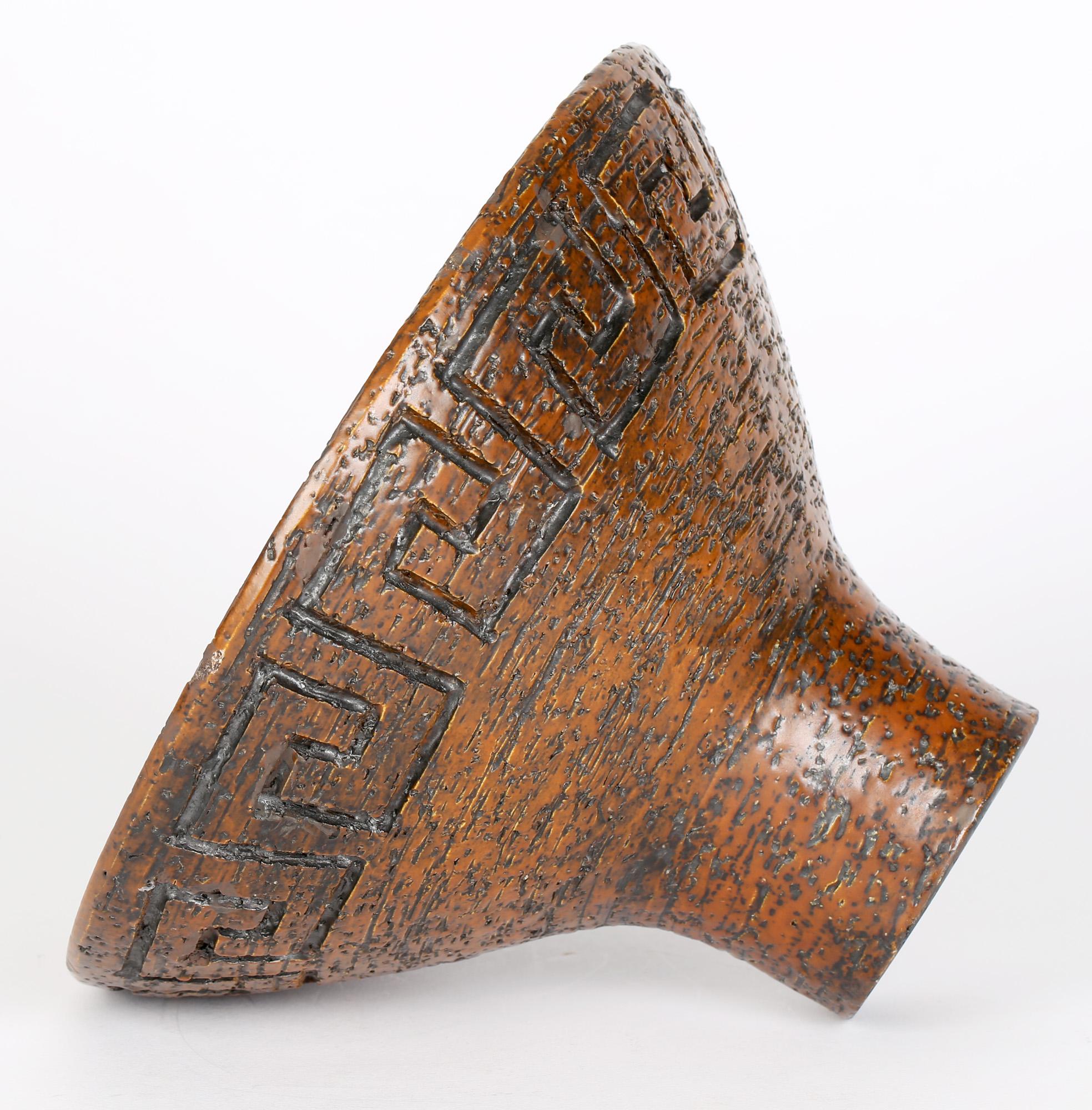 Arnold Wiigs Fabriker 'AWF' Finnish Brutalist Textured Stoneware Pedestal Bowl For Sale 4