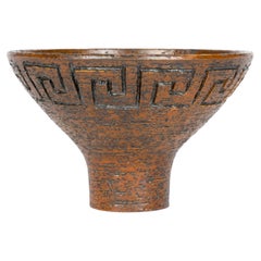 Retro Arnold Wiigs Fabriker 'AWF' Finnish Brutalist Textured Stoneware Pedestal Bowl
