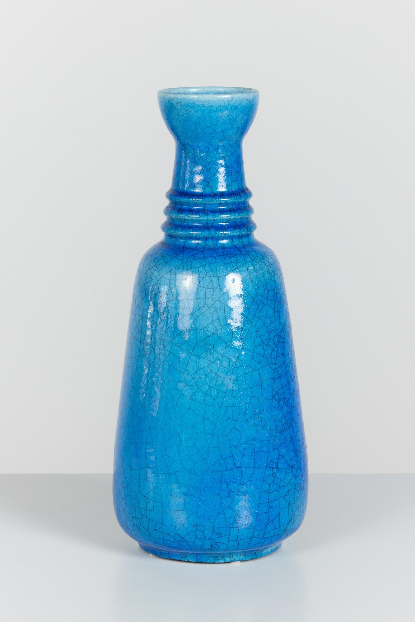 20th Century Arnold Zahner Large Scale Blue Glazed Ceramic Vase For Sale