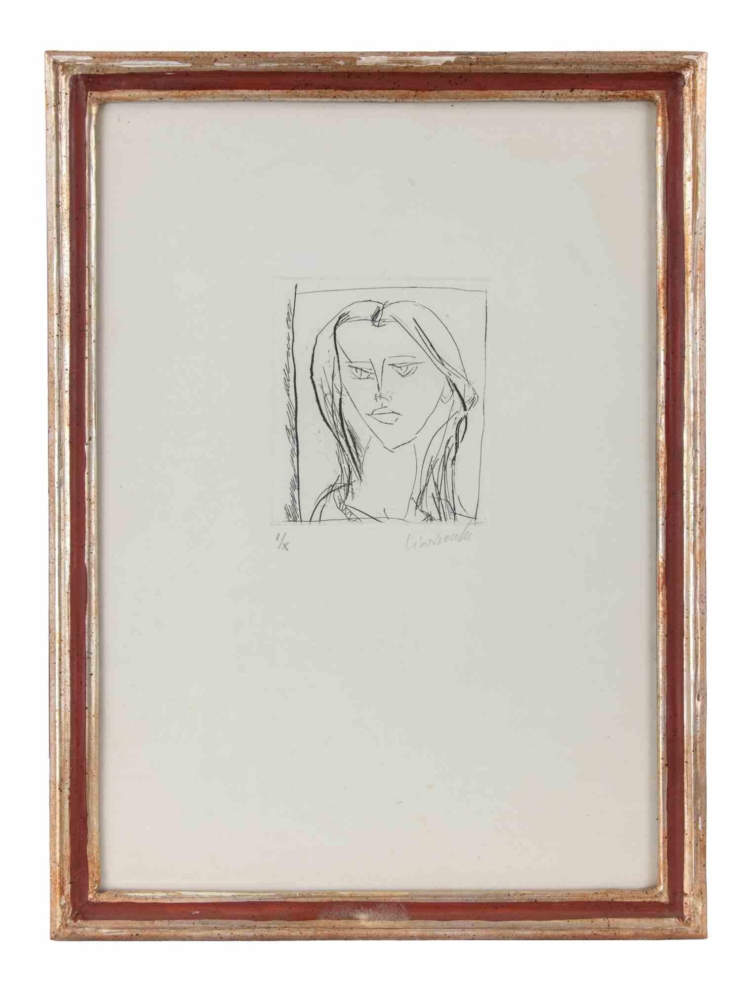 Portrait of a Girl - Etching by Arnoldo Ciarrocchi - 1970s For Sale 1