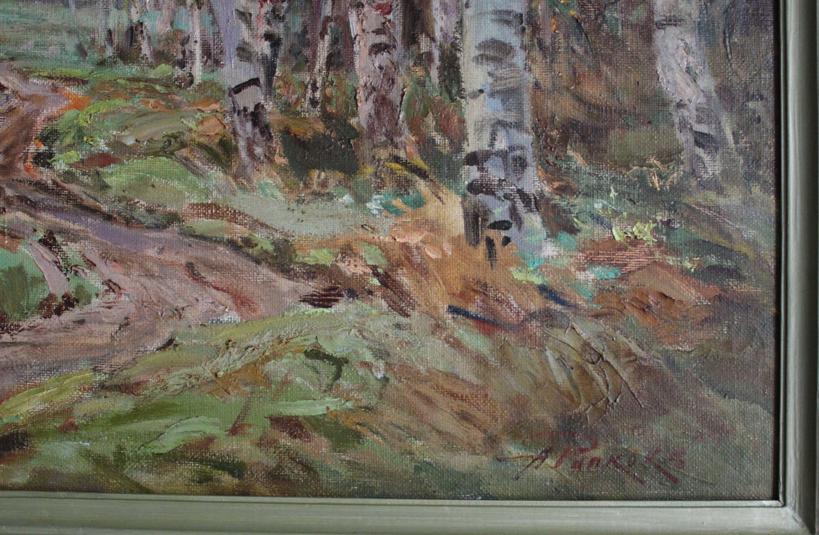 Herbstpfad (Grau), Landscape Painting, von Arnolds Pankoks