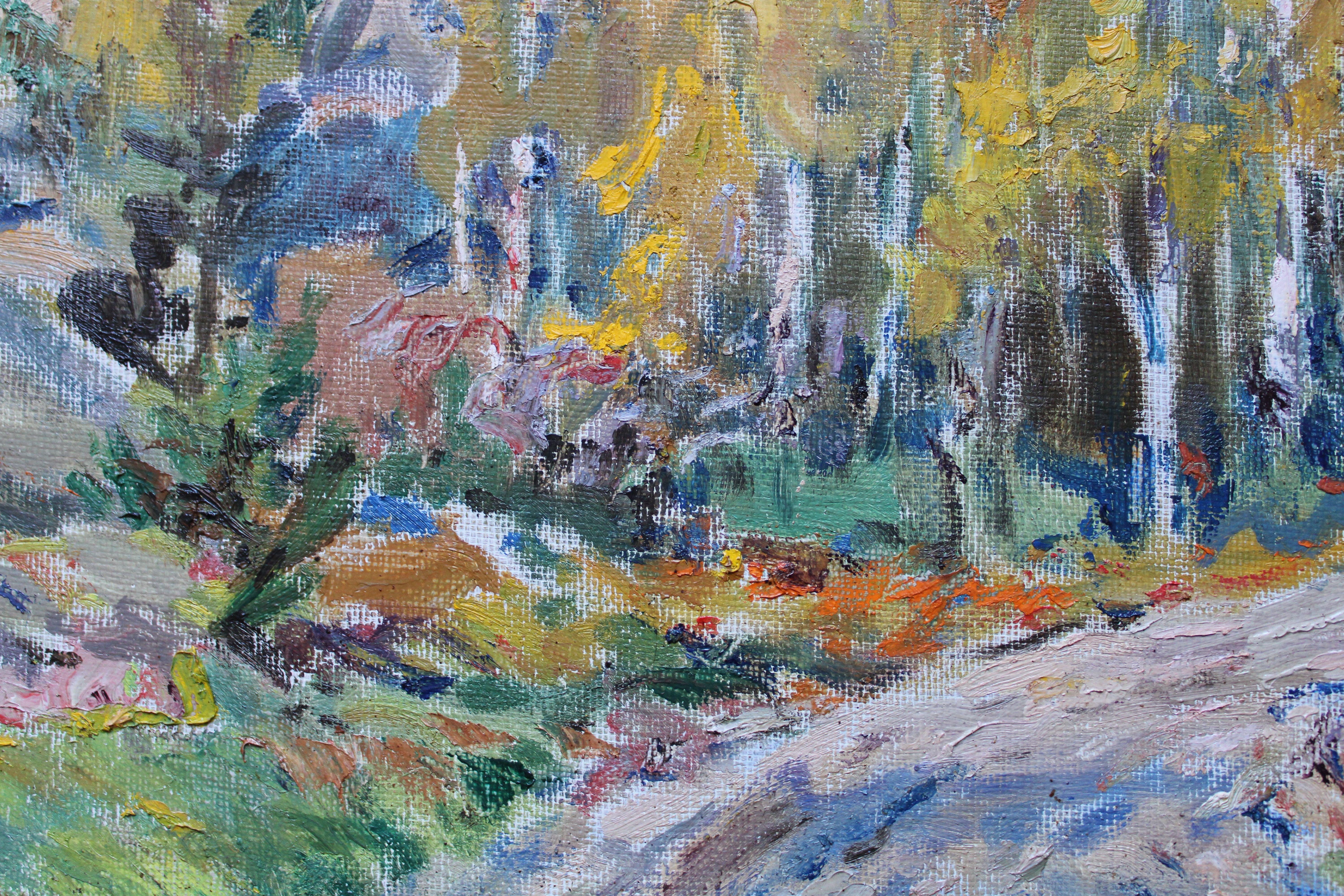 Birches. Oil on canvas. 46, 5x70, 5 cm. - Gray Landscape Painting by Arnolds Pankoks