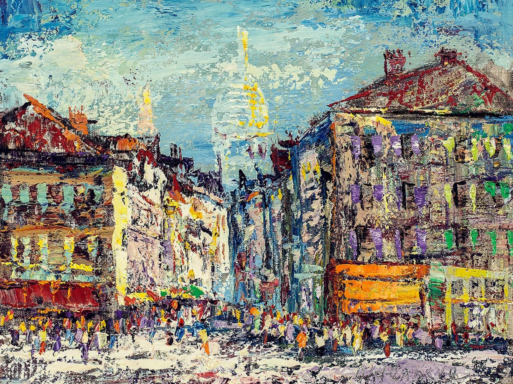 Paysage urbain, peinture à l'huile impressionniste - Painting de Arnoldus Oldenhave