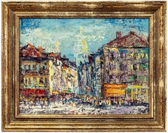 Vintage Cityscape, Impressionist Oil Painting