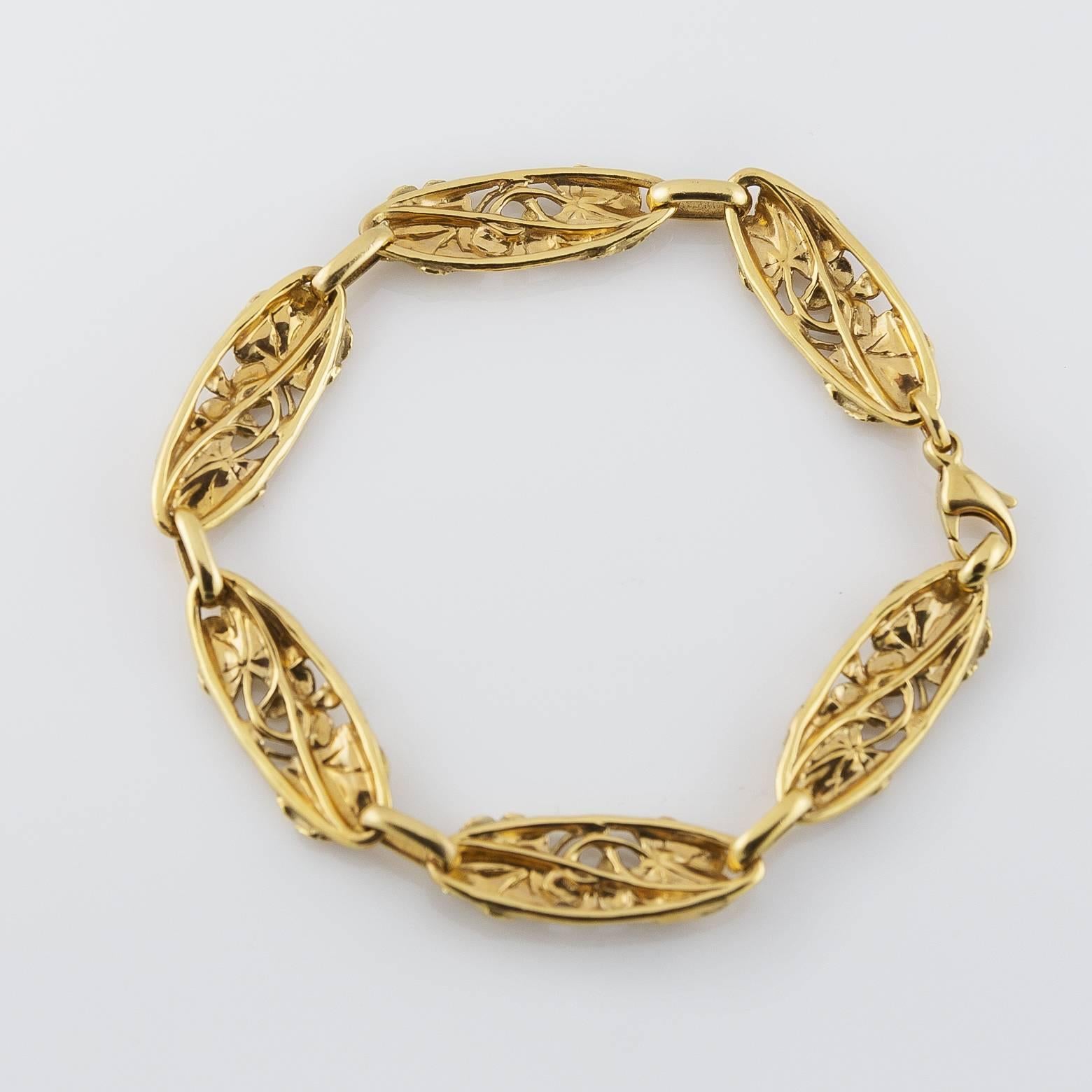 Arnould is a French Company founded in Paris in the 1890 by Aime Arnould. This gorgeous and detailed bracelet is a re-edition of an Art Nouveau classic from the turn of the century. This piece was made in Paris in 1990 with a French stamp. The