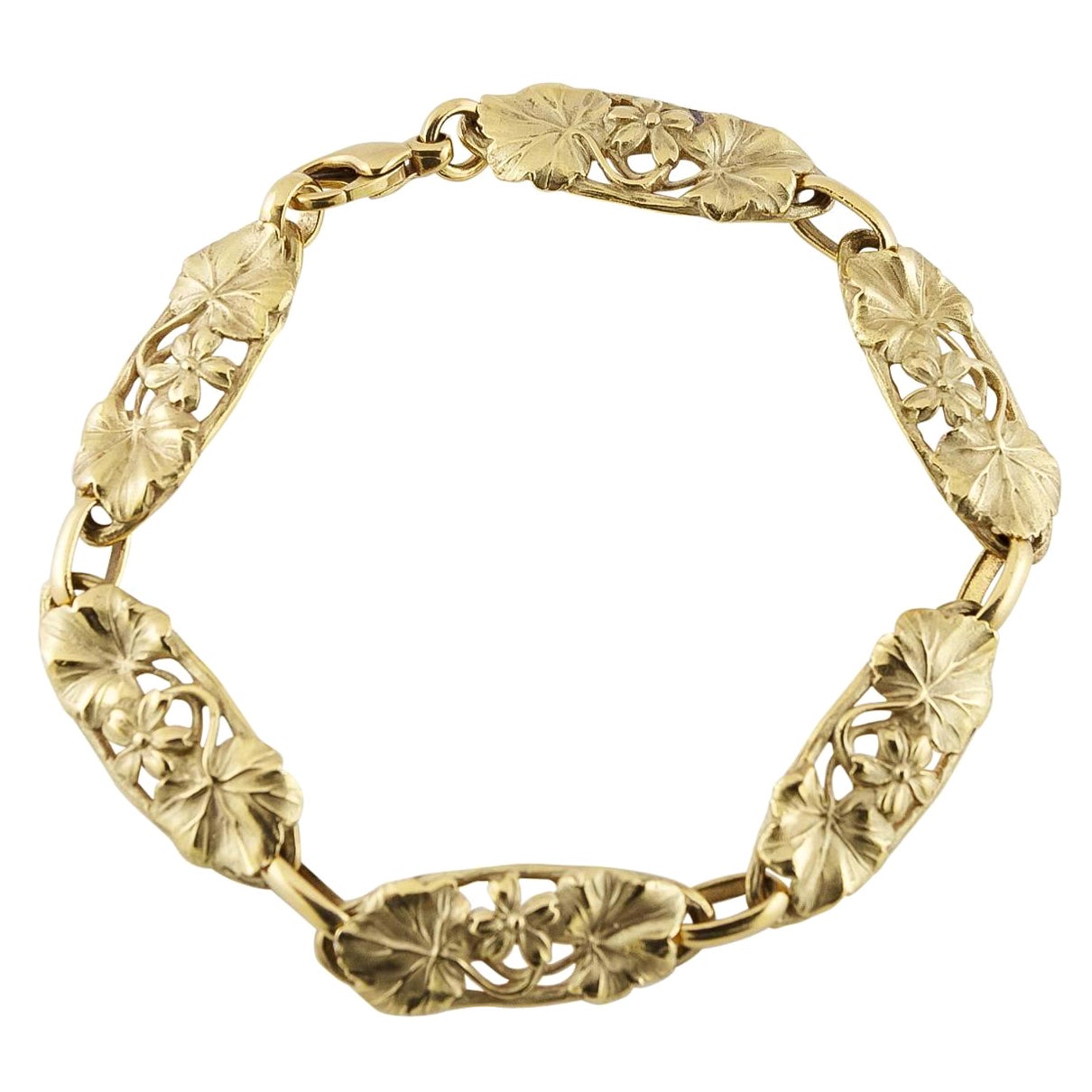 Arnould Art Nouveau 18K Gold Gliederarmband Re-Edition mit Blumen und Weinreben