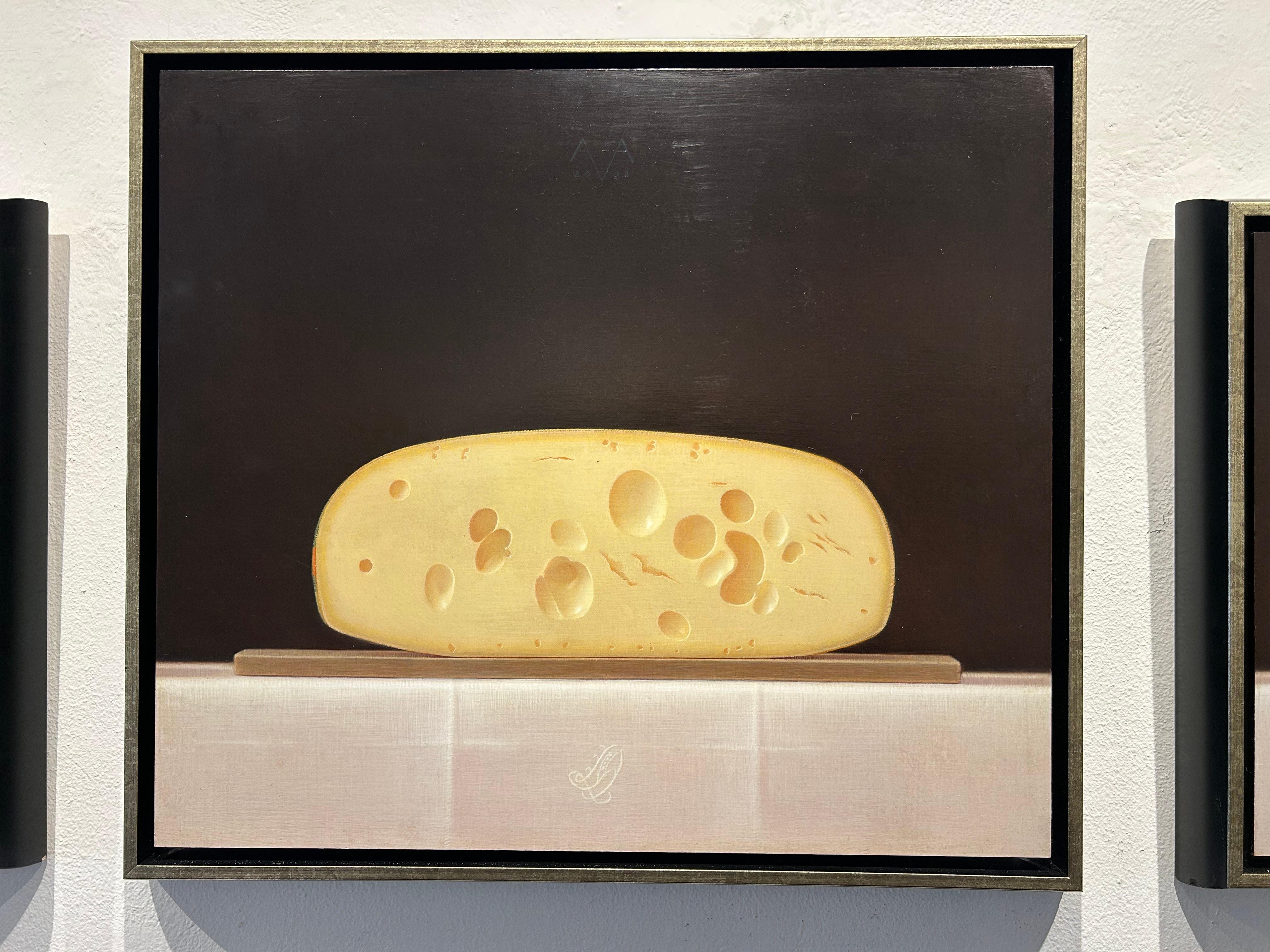 Hollandse Kazen Holländische Käsestillleben Zeitgenössisches Öl auf Platte Trilogie (Grau), Still-Life Painting, von Arnout van Albada