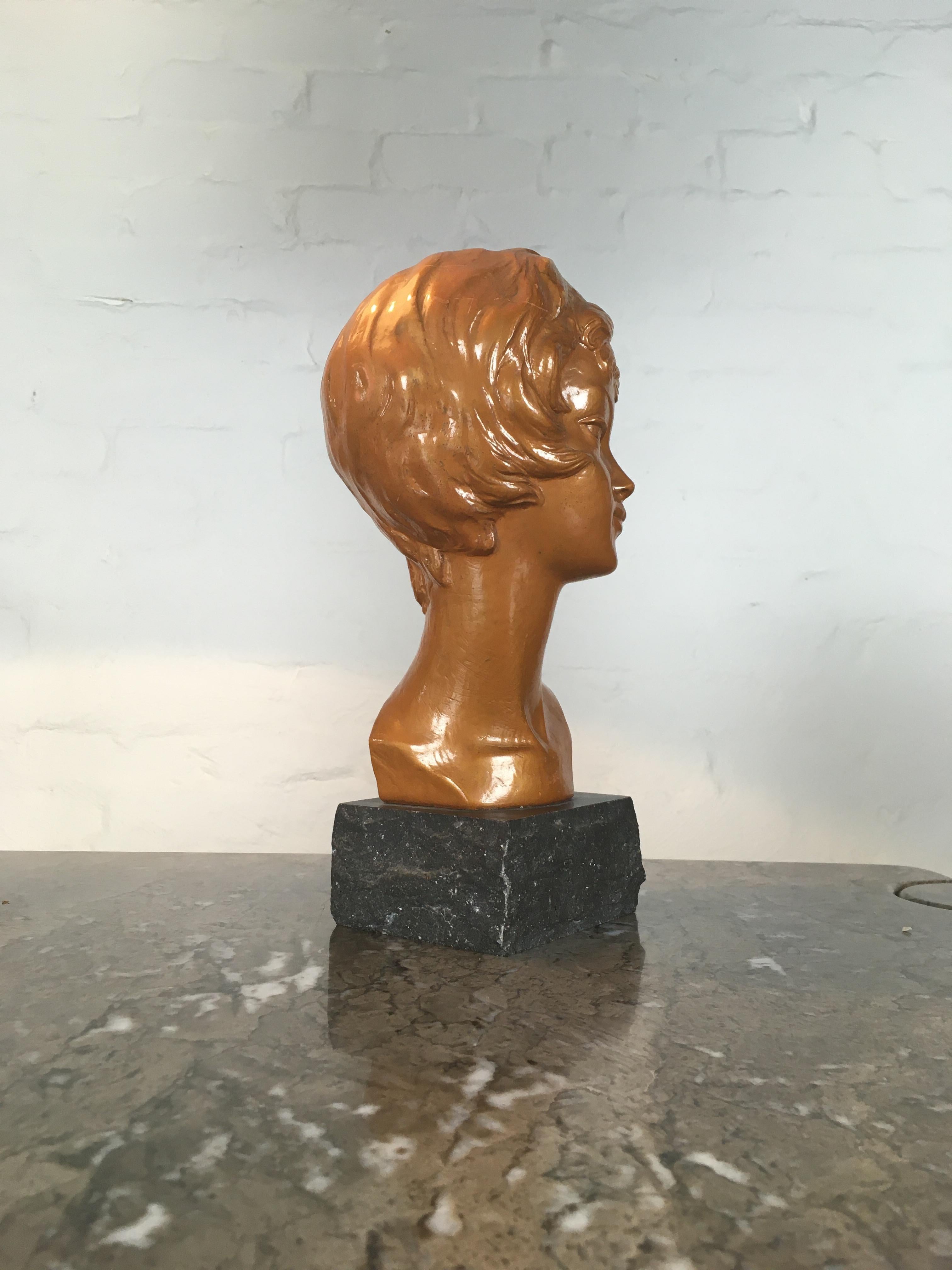 Mid-Century Modern Arnova Golden Plaster Bust of Brigitte Bardot, 1950s For Sale