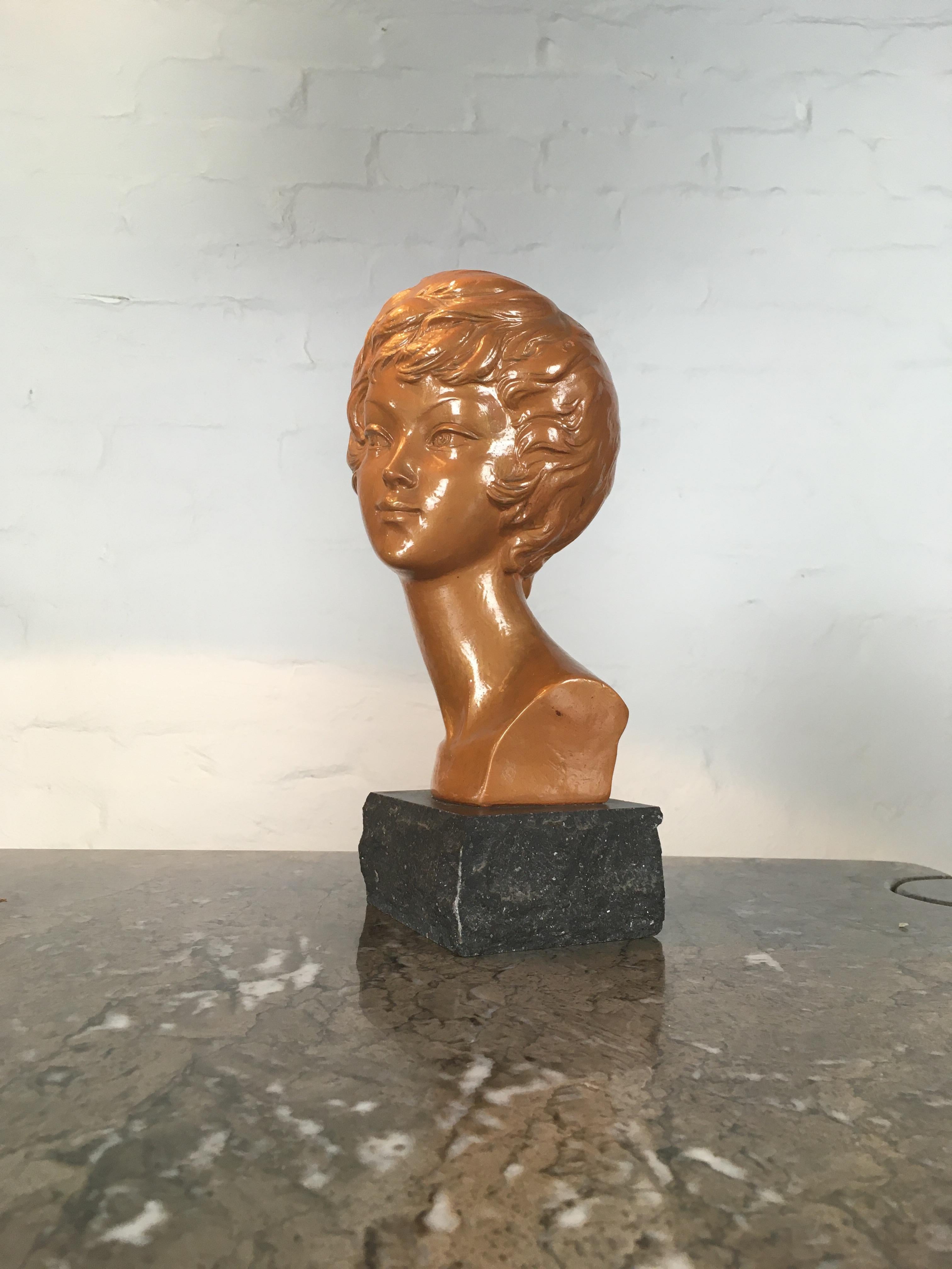 Mid-20th Century Arnova Golden Plaster Bust of Brigitte Bardot, 1950s