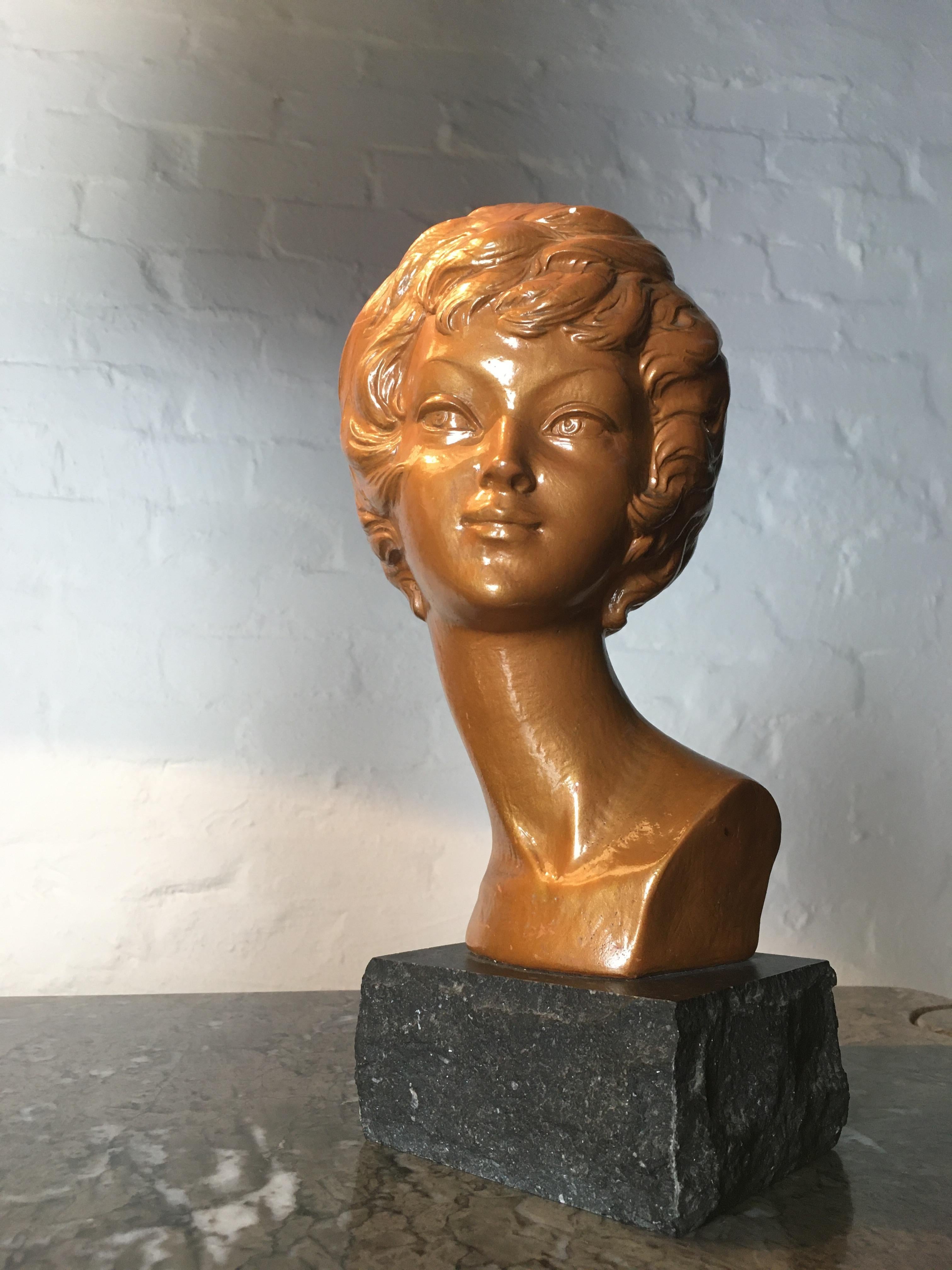 Arnova Golden Plaster Bust of Brigitte Bardot, 1950s 1