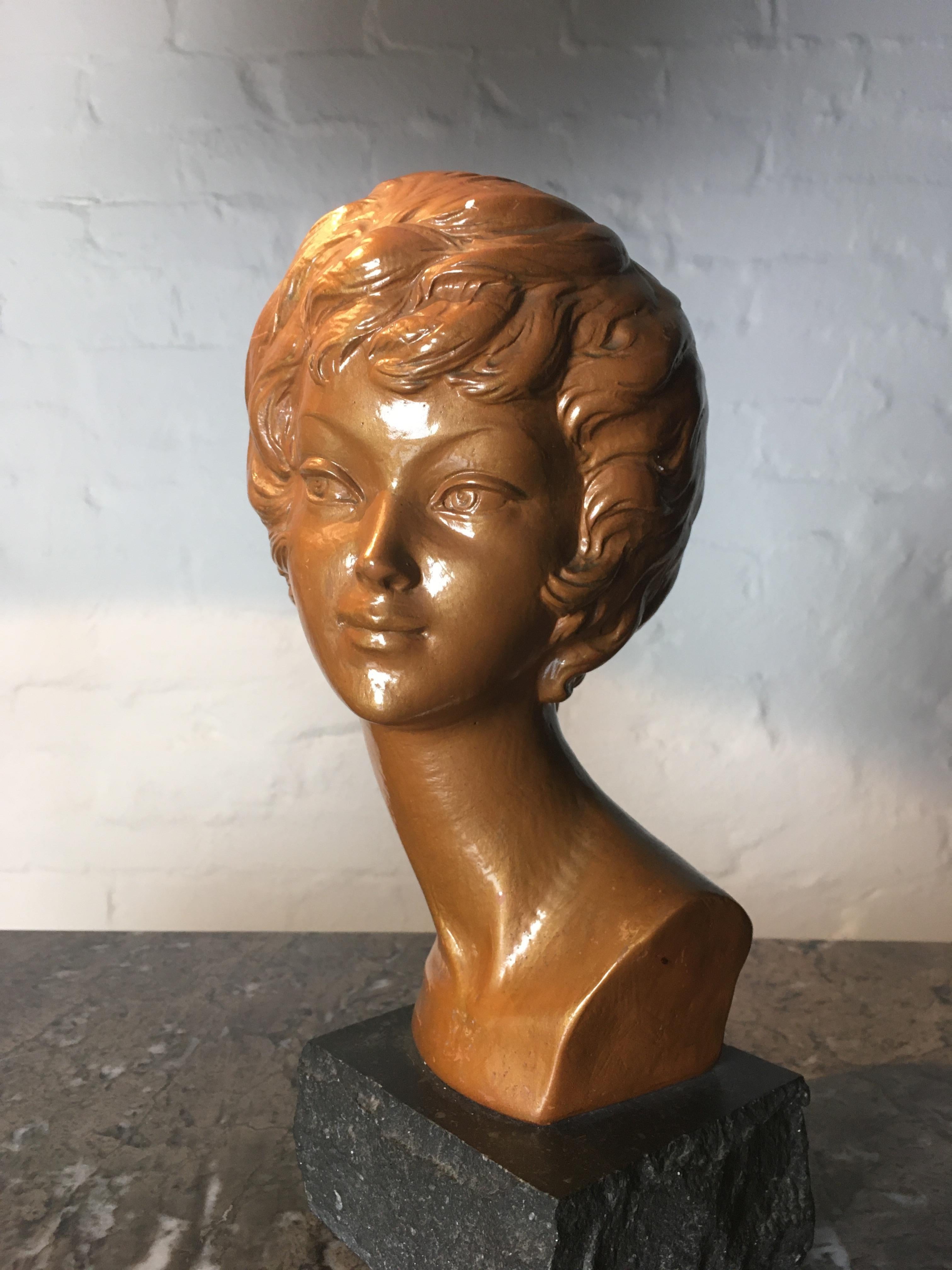 Arnova Golden Plaster Bust of Brigitte Bardot, 1950s 2