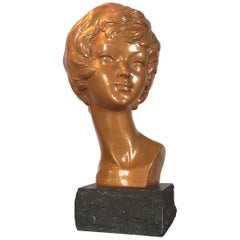 Vintage Arnova Golden Plaster Bust of Brigitte Bardot, 1950s