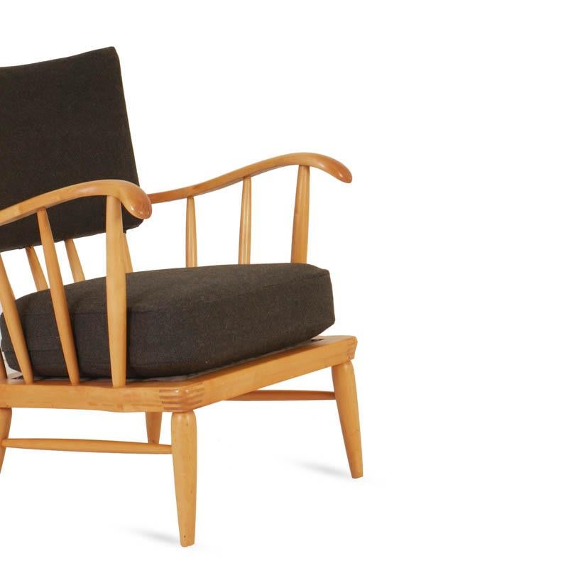 Lounge Chair made by Møller & Stokke in the 40s. Attributed to Arnt Lande. 
I birch and upholstered in dark wool in the back and seat. In good vintage condition.