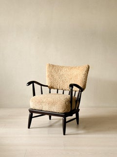 Arnt Lande (attr.) Armchair by Møller & Stokke, Beech and Sheepskin, c. 1940s