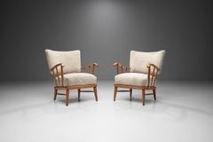 Arnt Lande 'Attr.' Pair of Pine Armchairs by Møller & Stokke, Norway, 1940s