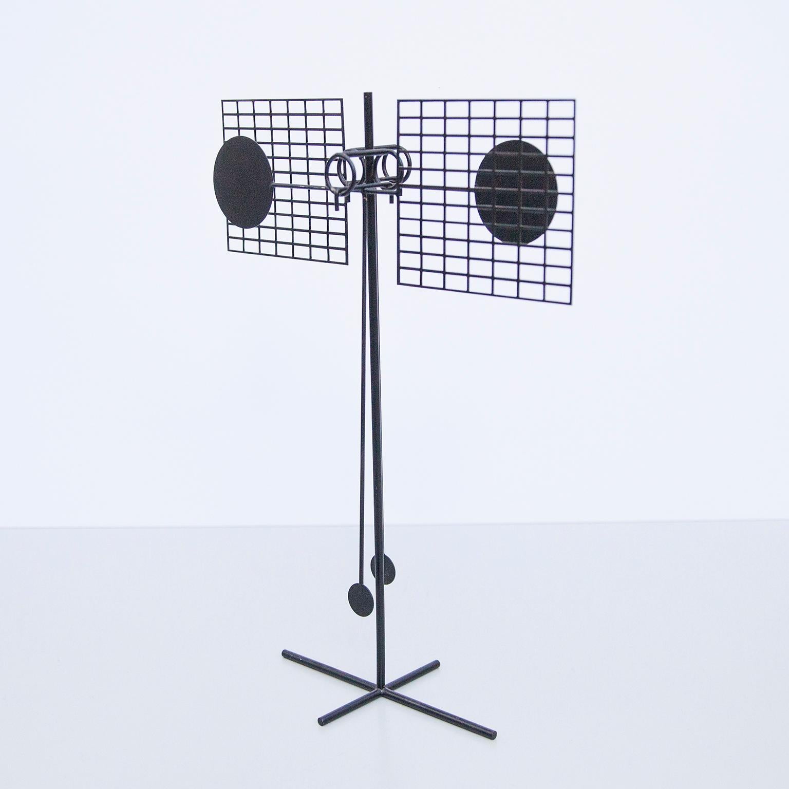 Kinetic pendulum object, made of black painted iron. Signed and dated with stamp: AH 73. Arnulf Hoffmann is a German creative visual artist. Arnulf Hoffmann was born in 1935. Also born in 1935 and of this same generation are Biagio Civale, Lieva