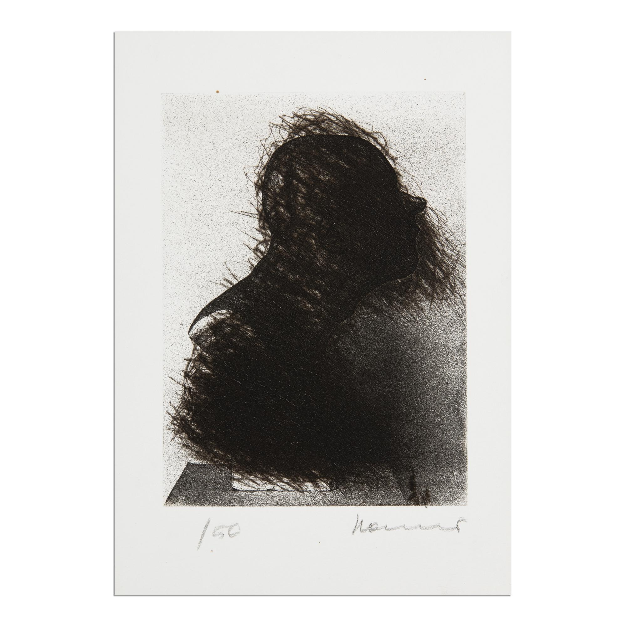 Arnulf Rainer, Büste im Nebel - Estampe signée, gravure à la pointe sèche, art abstrait