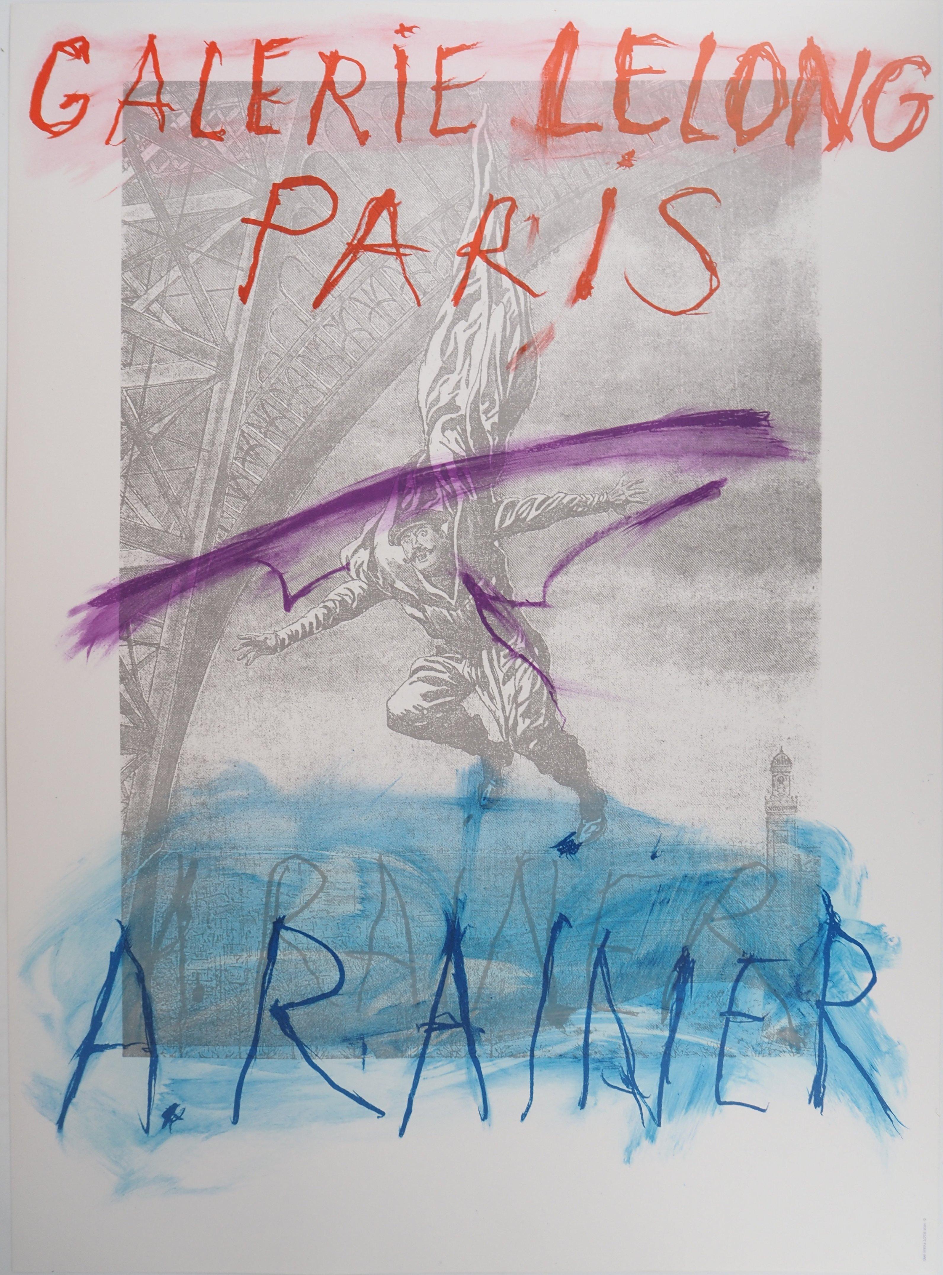 Arnulf Rainer Abstract Print - Eiffel Tower and Informal Composition - Original Vintage Lithographic Poster