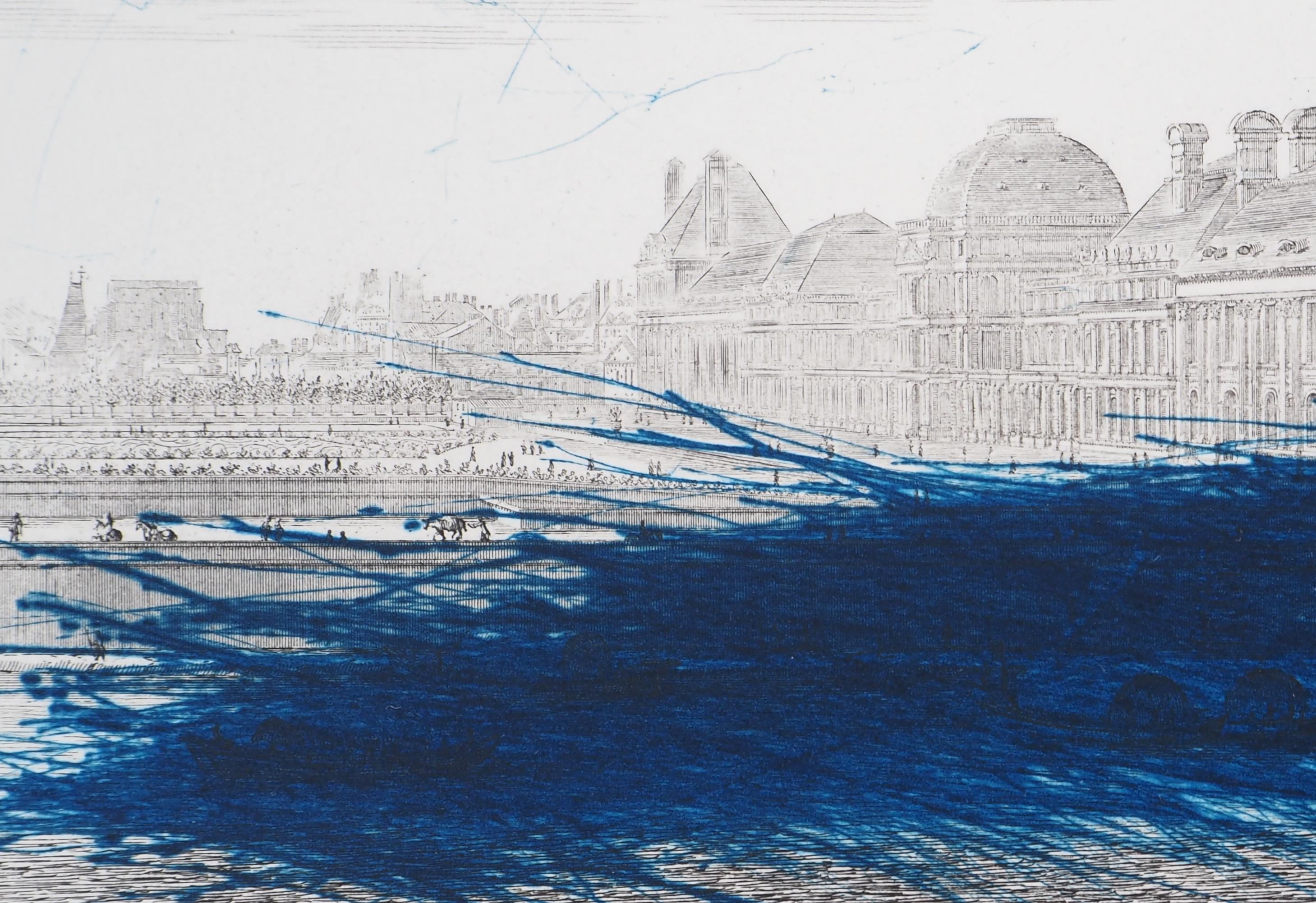 Arnulf Rainer (1929)
París : Museo del Louvre con rasguño azul

Grabado original
Sobre vitela 40 x 50 cm (c. 16 x 20 pulg.)
Autentificado con el sello ciego del editor Chalcographie del Museo del Louvre (París)

Excelente estado