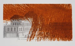 París : Homenaje al Museo del Louvre con Rasguño Naranja - Grabado original
