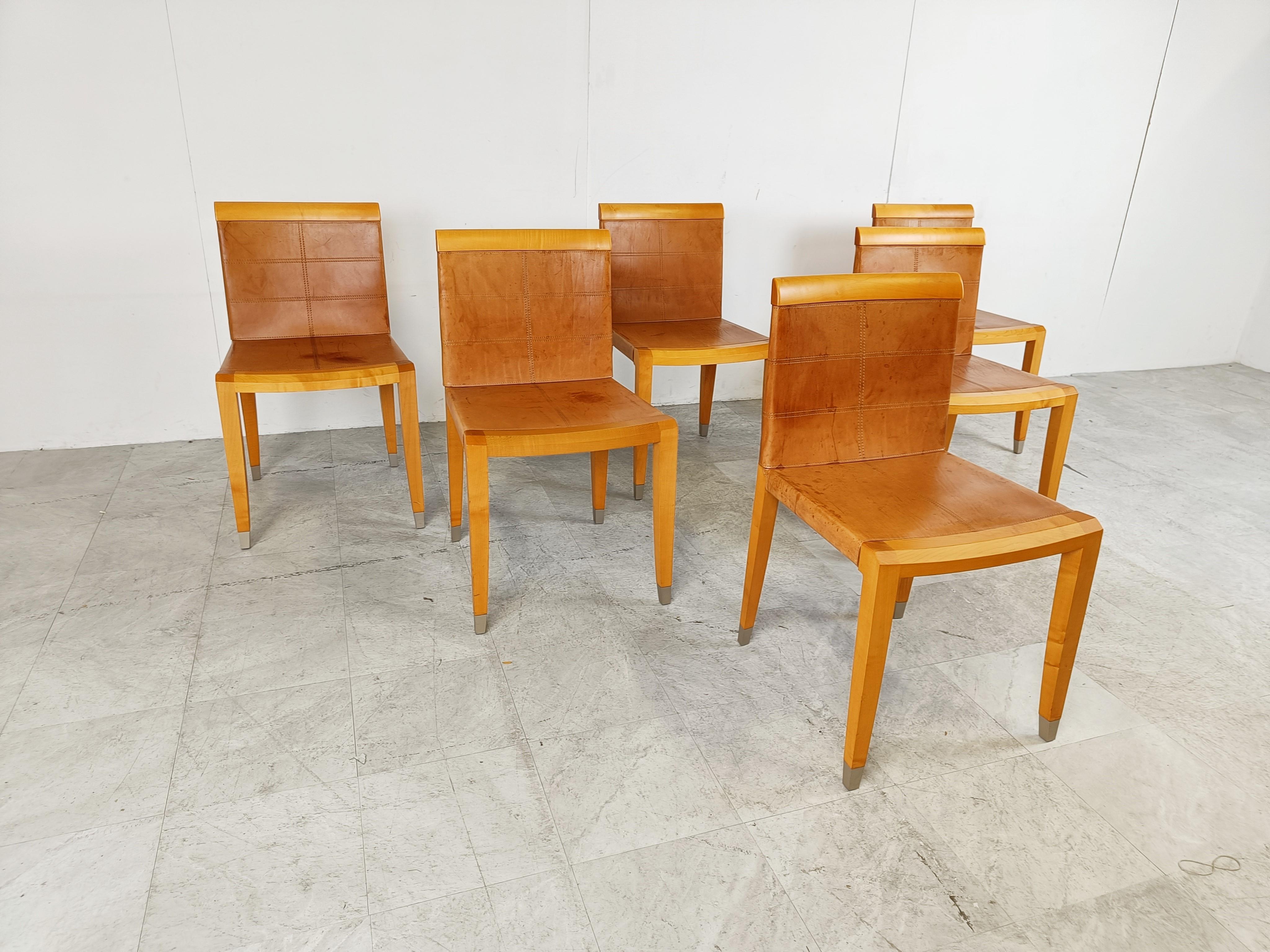 Leather Aro Dining Chairs by Chi Wing Lo Chairs for Giorgetti, Italy, Set of 6