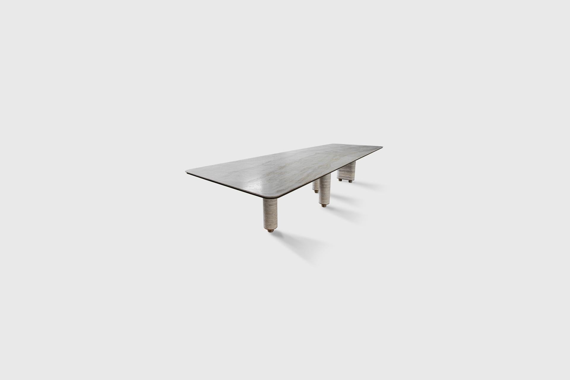 Aro dining table by Atra Design.
Dimensions: D 280 x W 110 x H 73.6 cm
Materials: silk georgette marble top and sculptural base of taj mahal stone rings with brass details.
Also available in different stones: Calacatta Viola, Rhino Quartz,