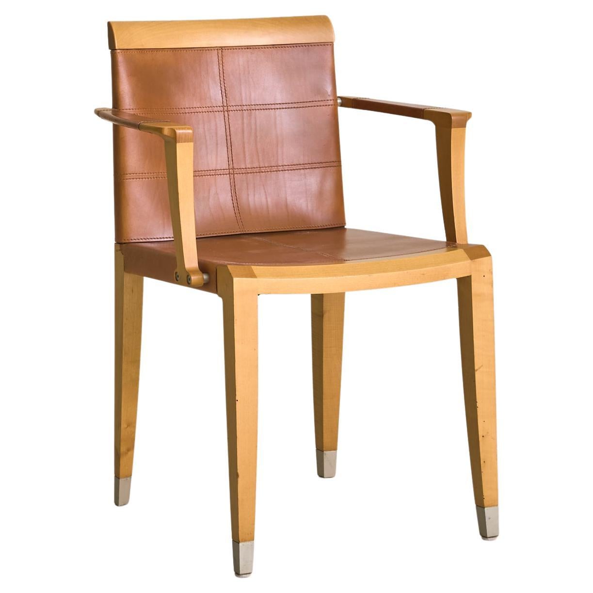 ‘Aro’ Leather + Cherry Wood Armchair by Chi Wing Lo for Giorgetti - 2 Available For Sale