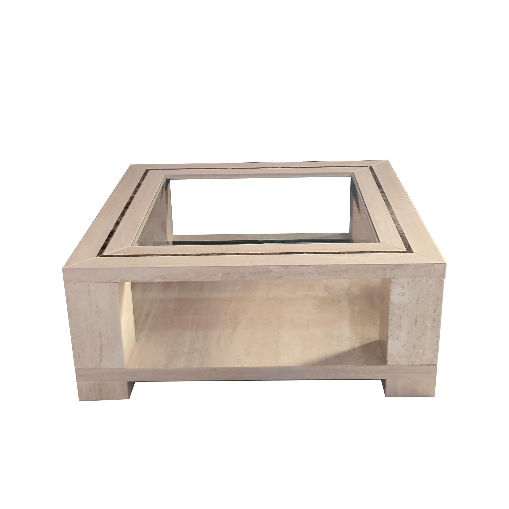 Aroa Marmor Travertin Design Tisch Midcentury Original Marmor Intarsien & Brown (Moderne der Mitte des Jahrhunderts) im Angebot