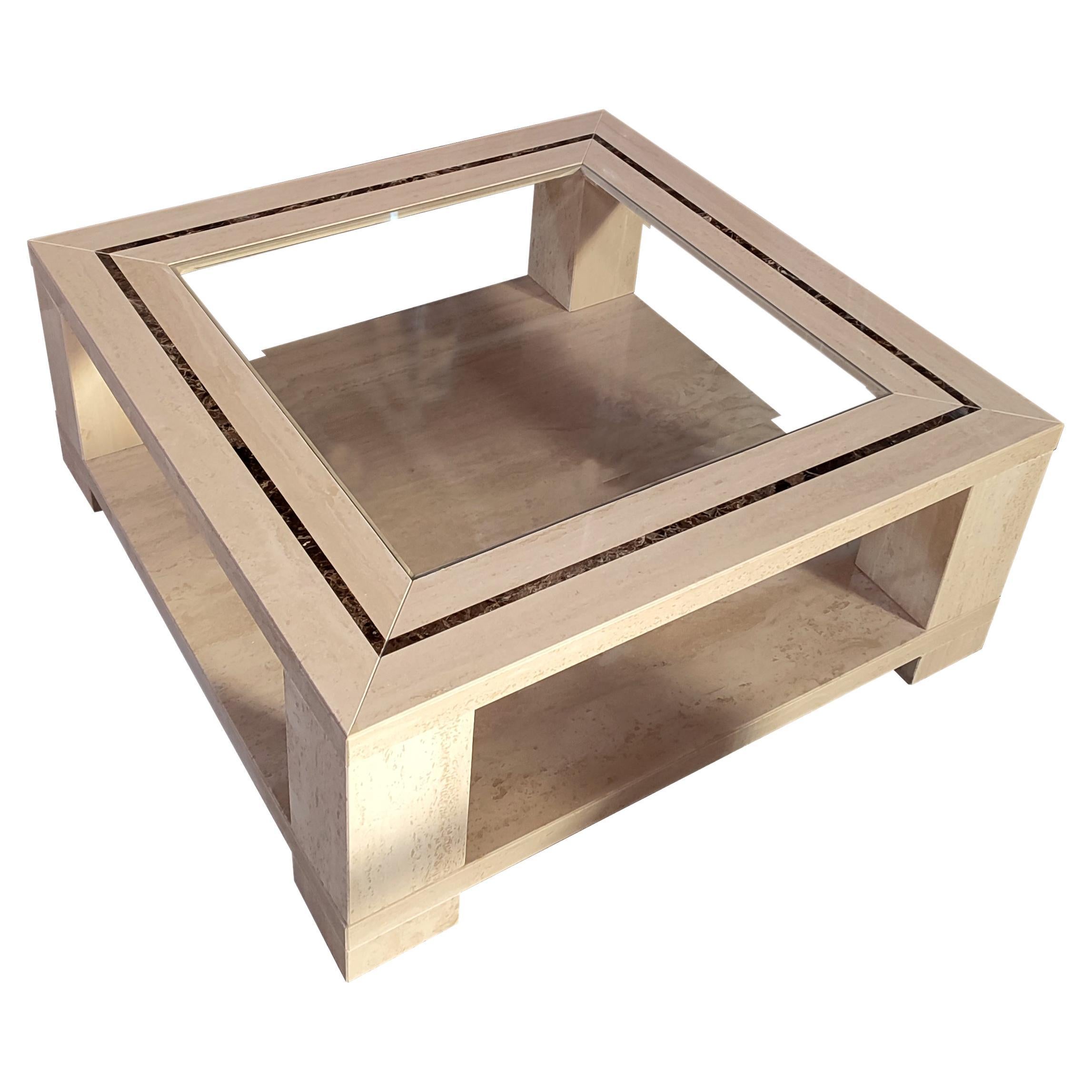 Aroa Marmor Travertin Design Tisch Midcentury Original Marmor Intarsien & Brown im Angebot