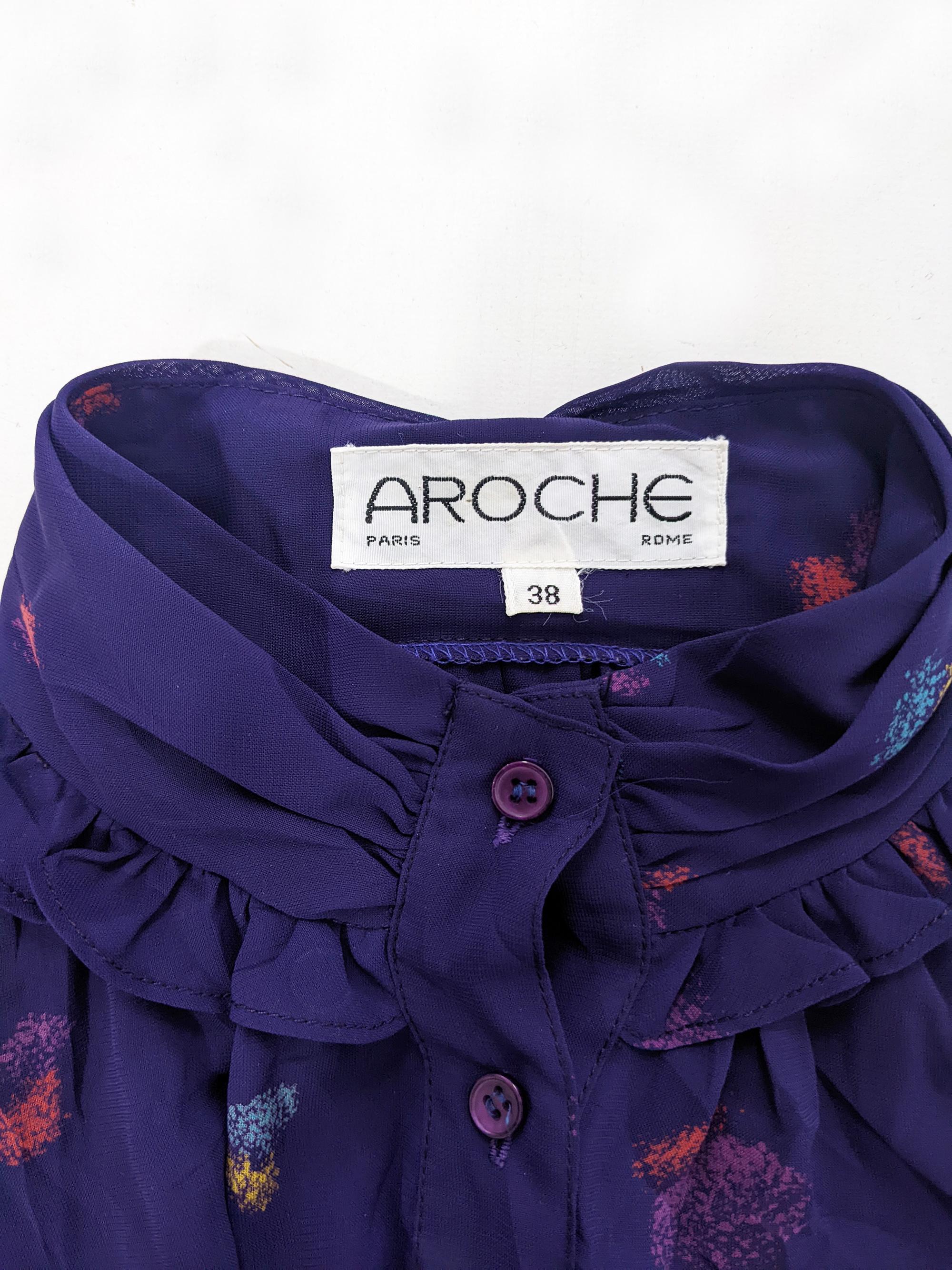 Aroche Paris Vintage 1970s Sheer Purple Ruffle Collar High Neck Shirt Dress For Sale 5