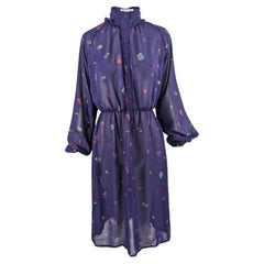 Aroche Paris Vintage 1970s Sheer Purple Ruffle Collar High Neck Shirt Dress