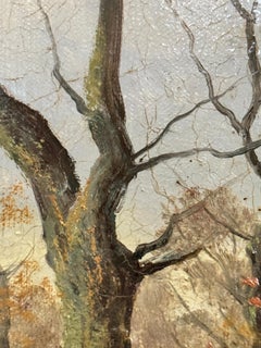 French landscape with pointers or Setters at point looking for a Pheasant
