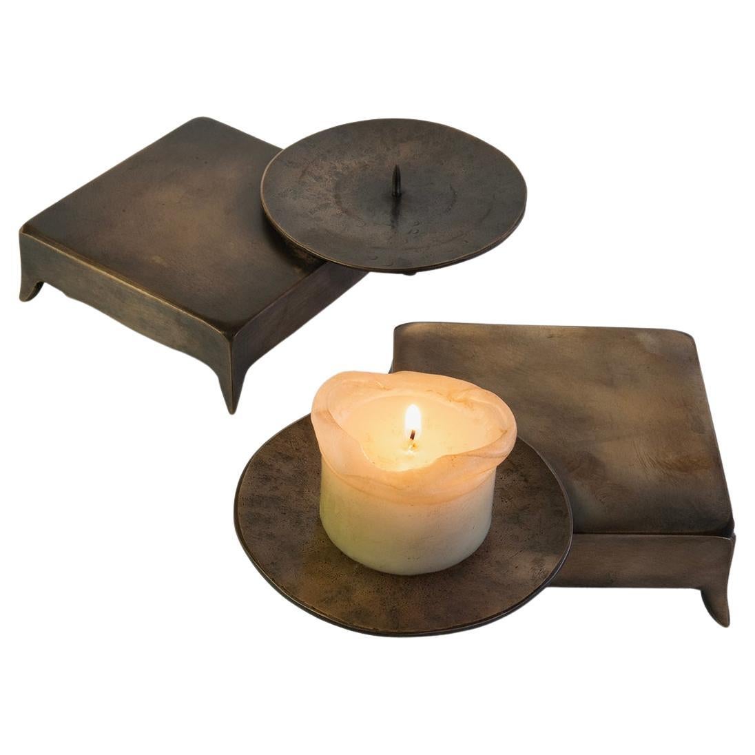 Bronze Antiqued Brass Candle Holder  For Sale