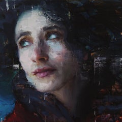 "Lizzie" oil painting on panel, portrait, large, female, gestural by Aron Belka