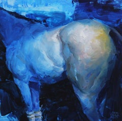 "Small Ghost" oil painting on panel, horse, gestural by Aron Belka